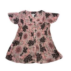 Dressbarn Shirt Womens 2X Pink Floral Button Up Lightweight Short Sleeve